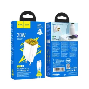 HOCO kucni punjac USB A + usb C + kabl Type C na Lightning PD QC3.0 3A 20W N52 beli
