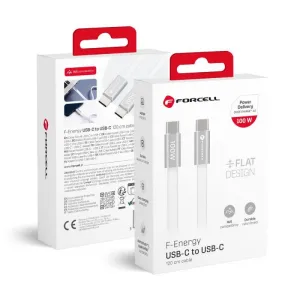 USB kabl (kabal) Forcell F-Energy QC4.0 PD 5A 100W USB C (Type C) na USB C (Type C) Cafule Flat 1,2 m beli