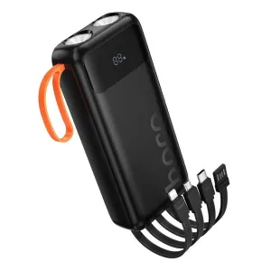 Powerbank Hoco 20000 mAh 2A sa ugradjenim kablovima USB A + USB C (Type C) + Lightning + Micro USB i duplim svetlom J151A crni