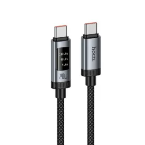 Data kabl sa digitalnim displejom USB-C (Type C) na USB-C (Type C) Hoco PD 6A 240W 1,2 m U148 crni