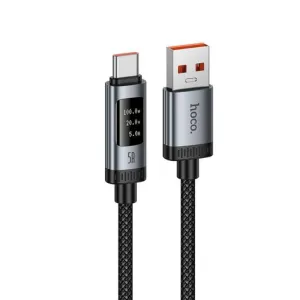 Data kabl sa digitalnim displejom USB-A na USB-C (Type C) Hoco PD 6A 100W 1,2 m U148 crni