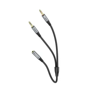 AUX kabl 3,5 mm (zenski) na 2 x 3,5 mm (muski) Hoco 0,25 m UPA21 metalno sivi